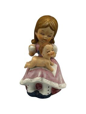 Vintage George Good Girl in Pink Dress Caring for Baby in Lap Josef Originals
